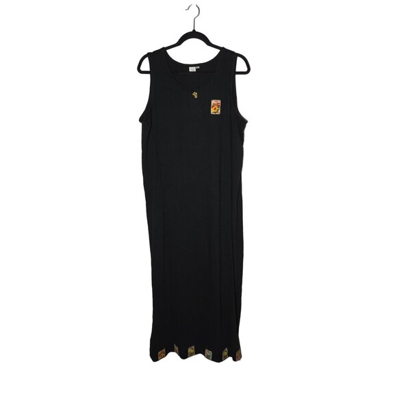 Black Flower Seed Packet Sleeveless Maxi Dress Size XL Garden Boho Made In India - Picture 1 of 11